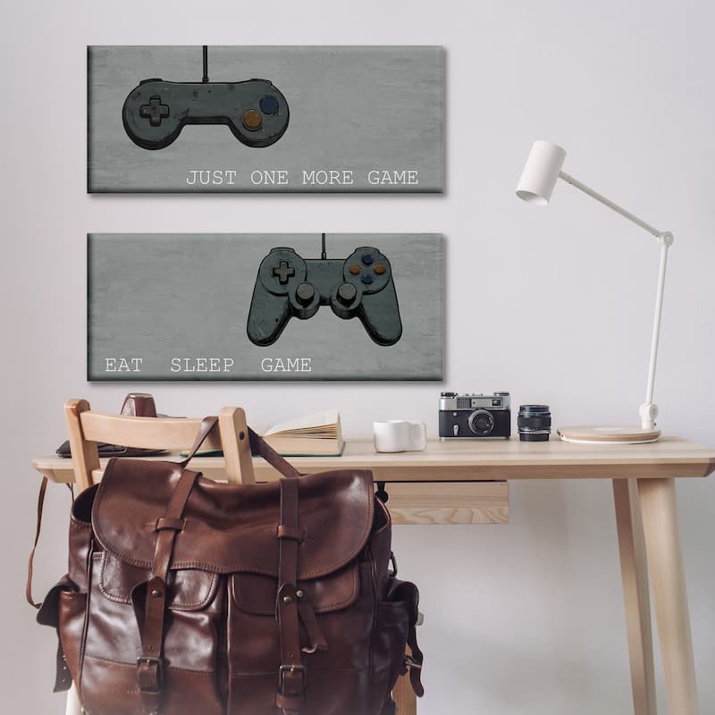 Stupell Gamer Phrases on Grey Canvas Wall Art Design By Kim Allen (Set of 2)