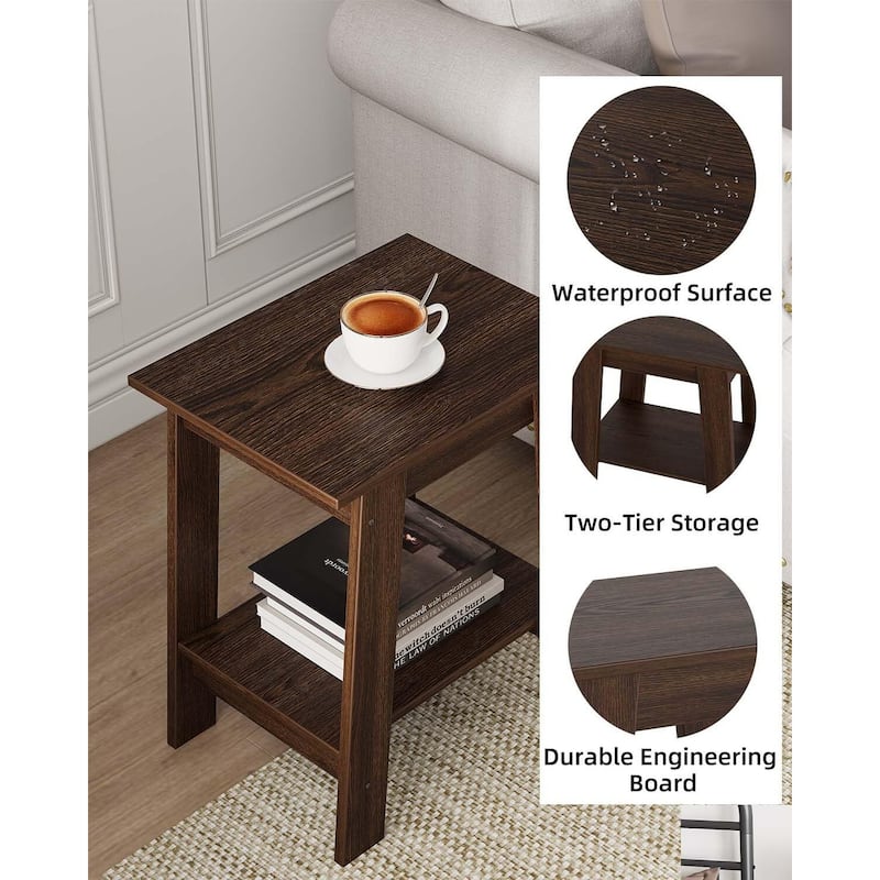 , Rustic Side Table with Storage Shelf, Small Center Table