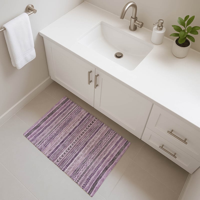 Premium Washable Super Soft Boho Stripes Mayfield Rug - Plum - 1'8" x 2'6"