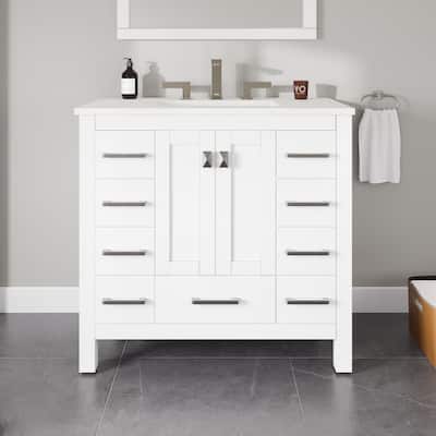 Eviva Hampton 36"W x 22"D Bath Vanity with White Carrara Quartz Top