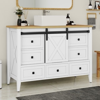 Moasis 48" Farmhouse Bathroom Vanity Cabinet with Ceramic Sink Basin ...