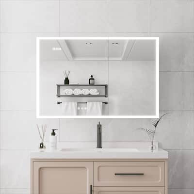 LED Bathroom Medicine Cabinet with Mirror, Double Door Lighted Medicine Cabinet with Defogger, Adjustable Brightness