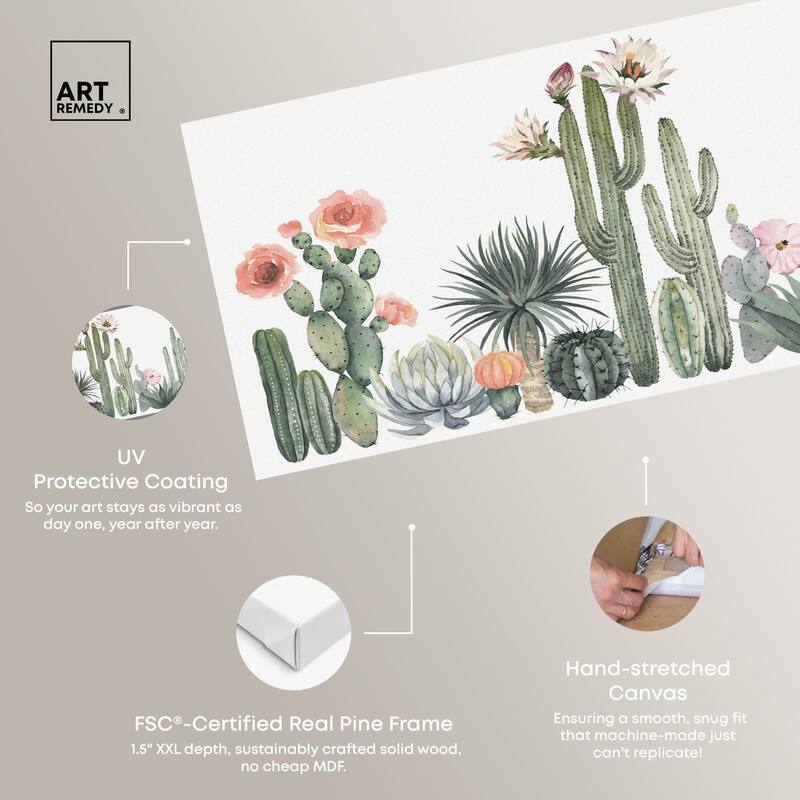 Cactus Desert Shade Panoramic Canvas by Art Remedy, Gallery Wrapped