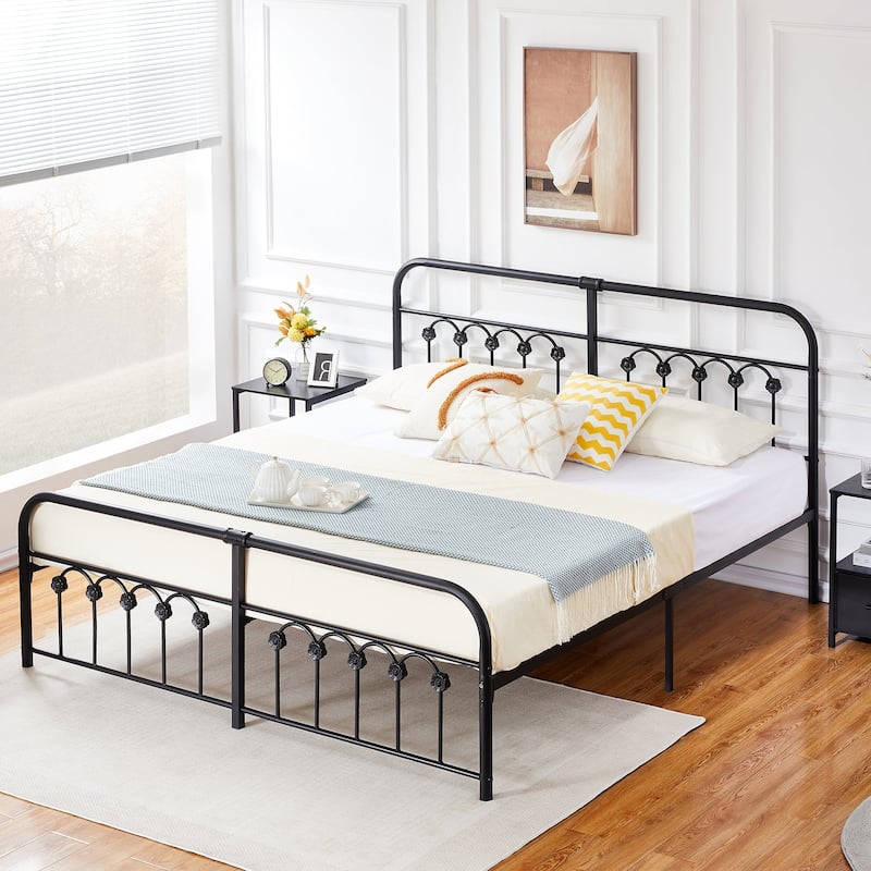 VECELO Industrial Metal Platform Bed Frame with Headboard Twin/Full/Queen/King Size Bed