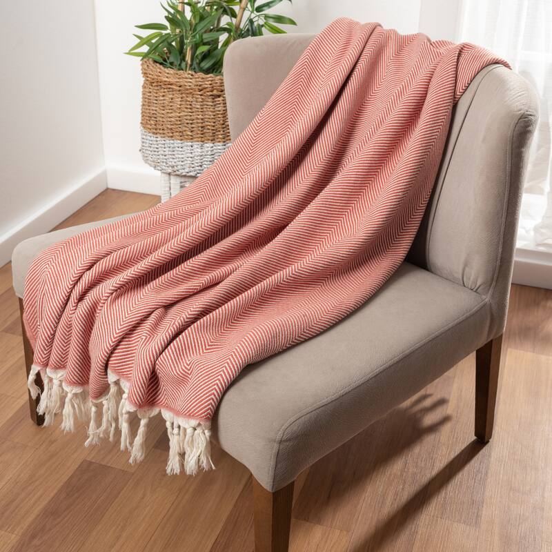 Sevita Herringbone Premium Turkish Cotton Standard Size Throw Blanket