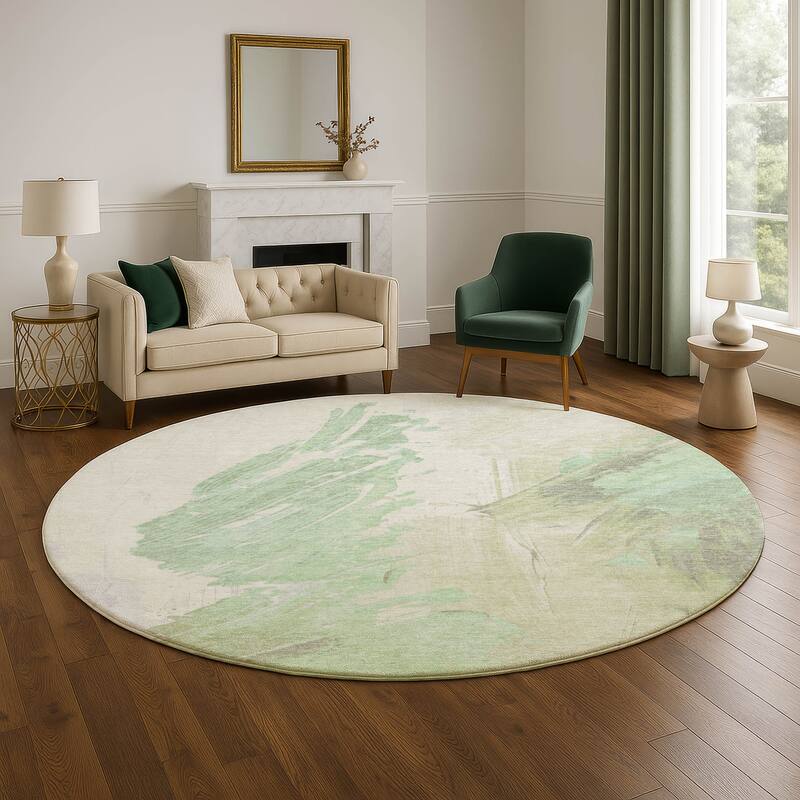 Premium Washable Super Soft Modern Brushstrokes Mayfield Rug - 8' x 8' - Aloe
