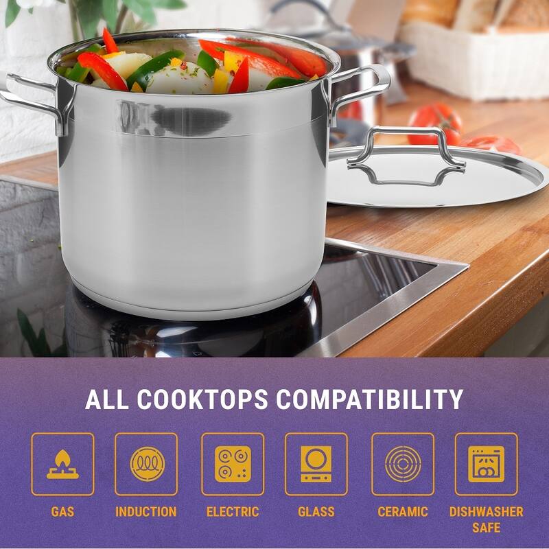 Hascevher Classic 18/10 Stainless Steel StockPot Covered Cookware Induction Compatible Oven Safe 9 Quart