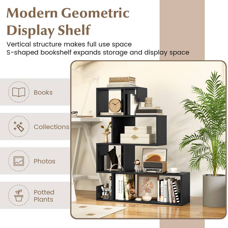 Modern Freestanding S-Shaped Geometric Bookshelf with Vertical Storage for Books and Decor - 31.5" x 8.5" x 39.5" (L x W x H)
