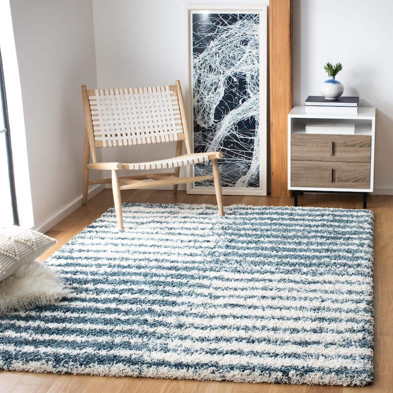 SAFAVIEH Hudson Shag Bambi Modern 2-inch Thick Rug - 3' x 5' - Ivory/Steel Blue