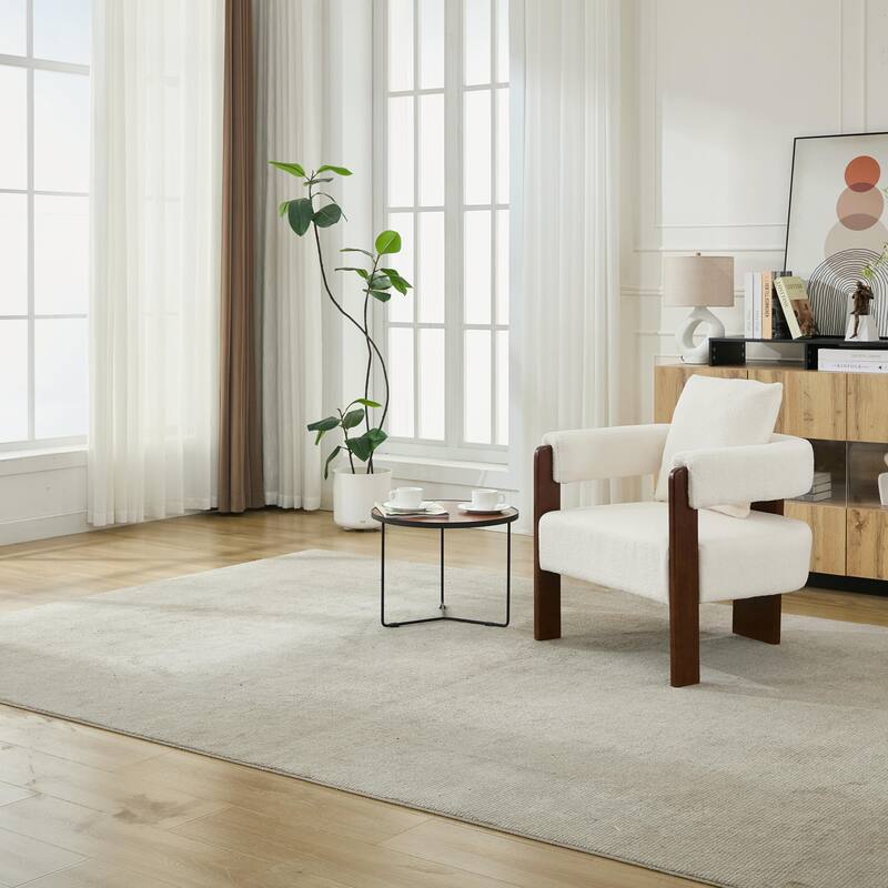 SEYNAR Modern Teddy Upholstered Fabric Round Armchair with pillow Set of 2