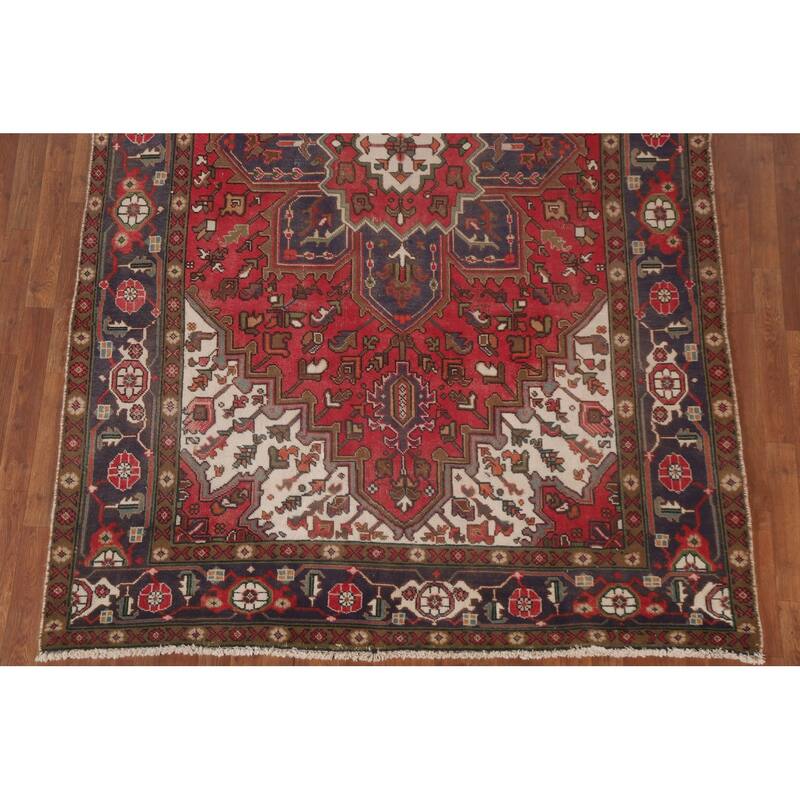Hand Knotted Oriental 100% Wool Carpet Traditional Medallion Red Heriz Area Rug - 9' 6'' X 6' 3''