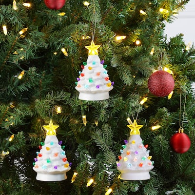 Set of 3 Nostalgic Ceramic Tree Ornaments - White
