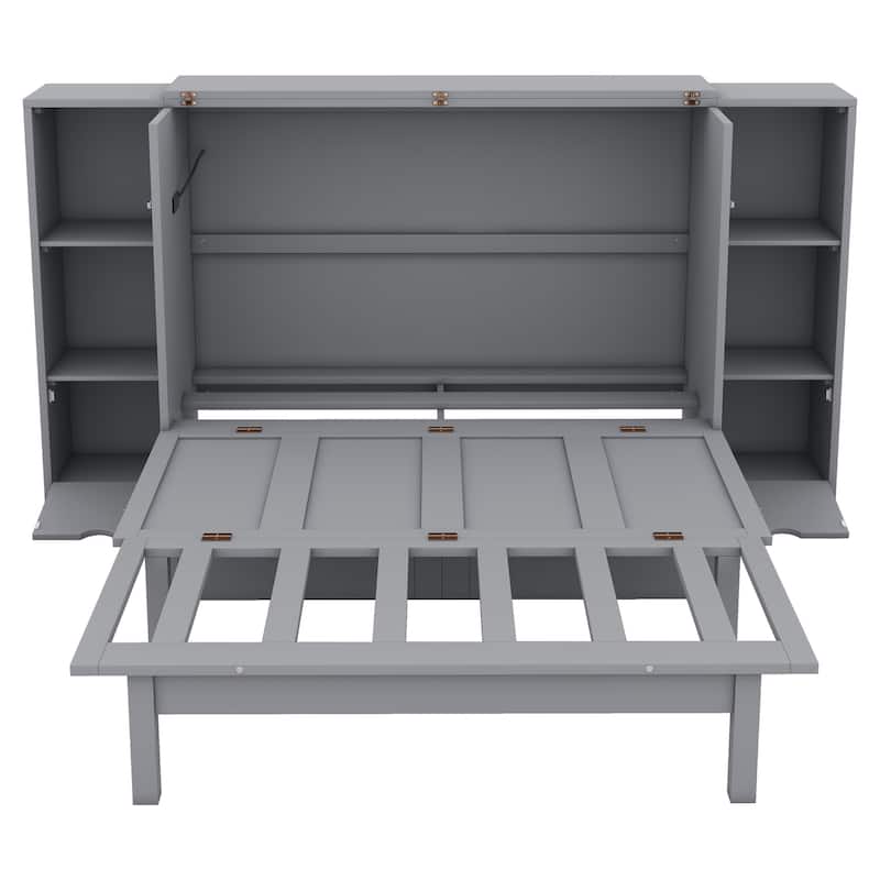 Full Size Murphy Bed with Shelves, Drawers and USB Ports