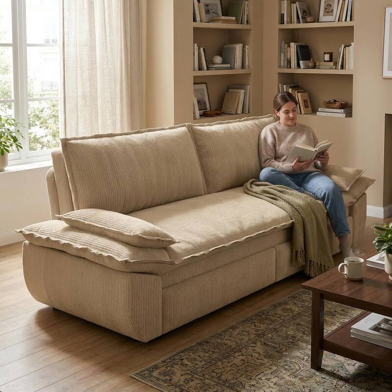 Homy Casa 72'' Queen Pull Out Sofa Bed, 3-in-1 Corduroy Sleeper Couch