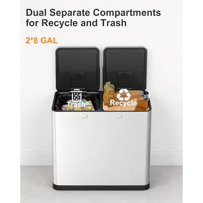 16 Gal (2 x 30 l) Dual Trash Can, with Odor Control Box