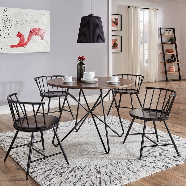 Mabel 42 inch Iron and Wood Round Dining Table or Dining Set by