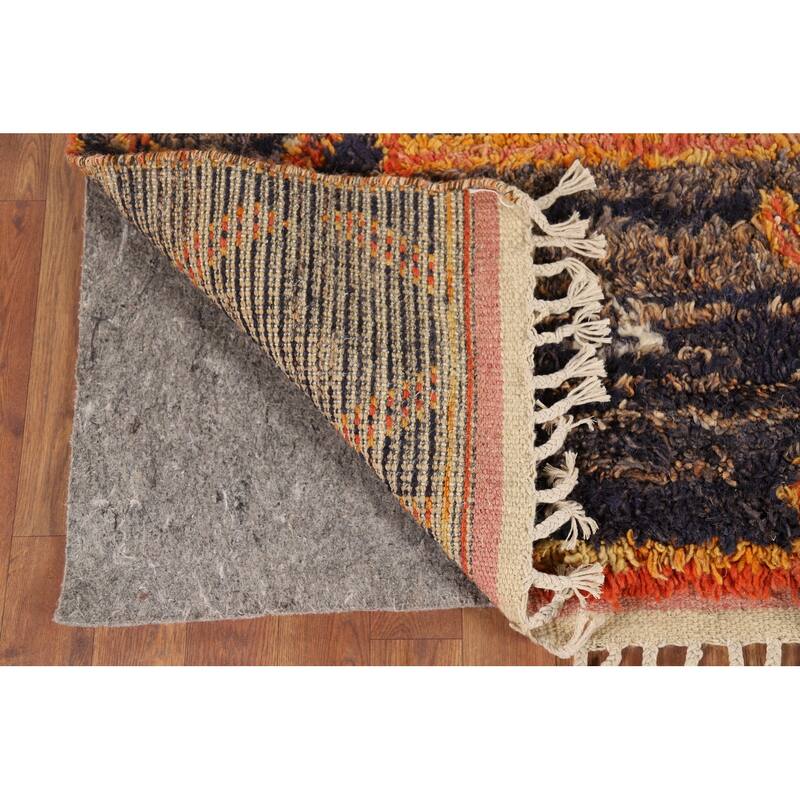 Navy Blue Plush Moroccan Area Rug Handmade Wool Carpet - 7'2" x 10'9"