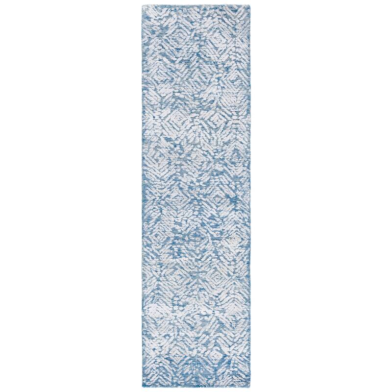 SAFAVIEH Handmade Glamour Isey Modern Wool & Viscose Rug - 2'3" x 8' Runner - Blue/Ivory