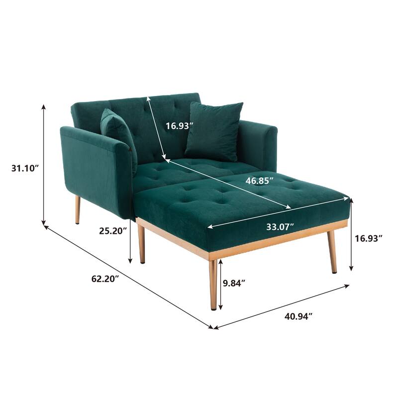 Velvet Fabric Chaise Lounge Chair with Adjustable Backrest and Pillow