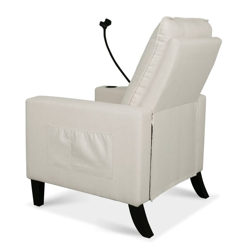 Beige Modern Fabric Manual Adjustable Recliner Chair with Mobile Phone Holder, Cup Holder, and Footrest