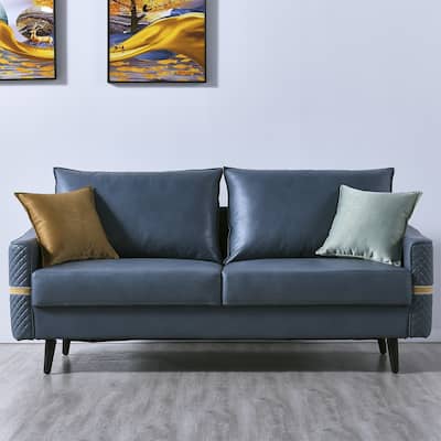 72 Inch Sofa Couch, Mid-Century 3-Seat Tufted Love Seat For Living Room, Bedroom, Blue