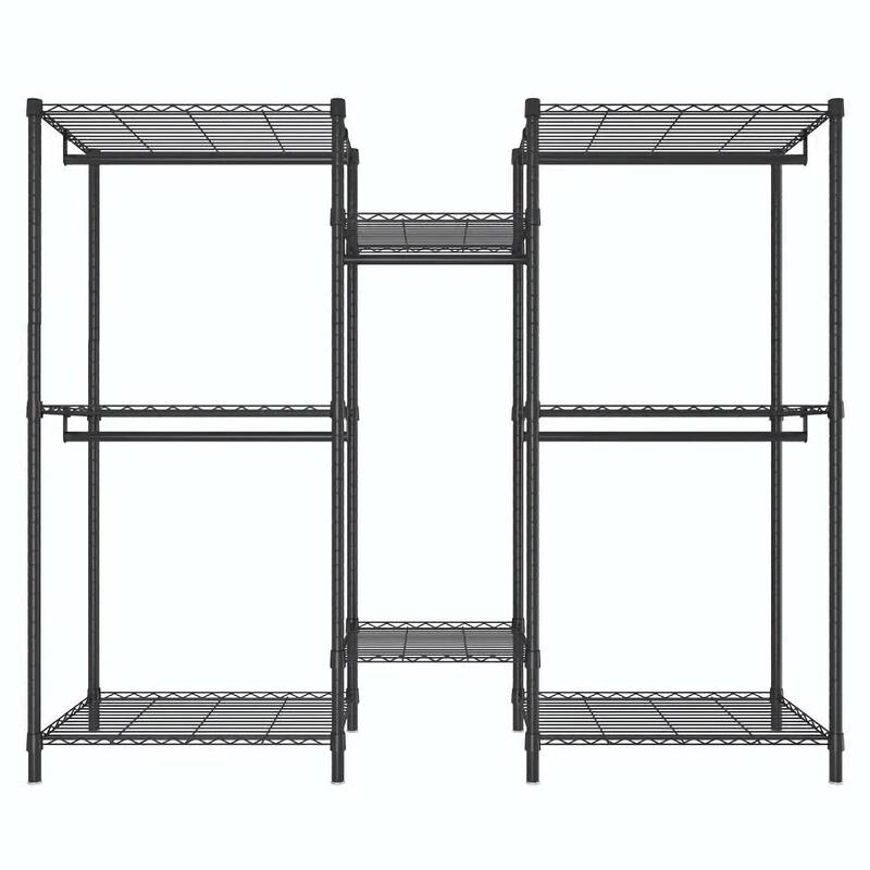 Heavy Duty Garment Rack with 8 Shelves & 5 Rails, Black