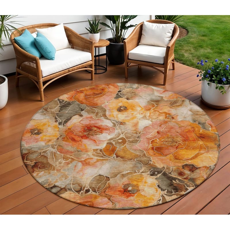 HomeRoots Floral Transitional Rectangle Outdoor Rug - 8' Round