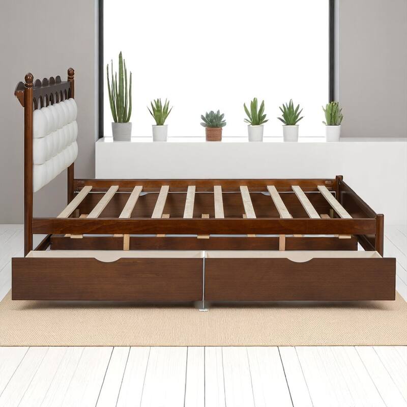 Queen Platform Bed with Trundle, 2 Big Drawers, USB & Power Outlets for Extra Storage