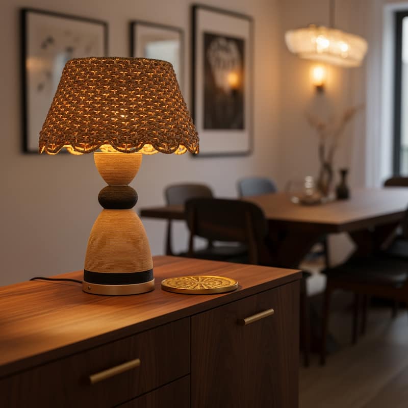 Flora 24" Rattan Table Lamp with USB 3-Way Touch Dimmer