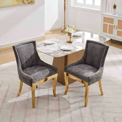 Chenille Dining Chairs, Modern Style with Curved Gold - Plated Legs & Rivet Trim, Upholstered Comfort for Dining/Lounge