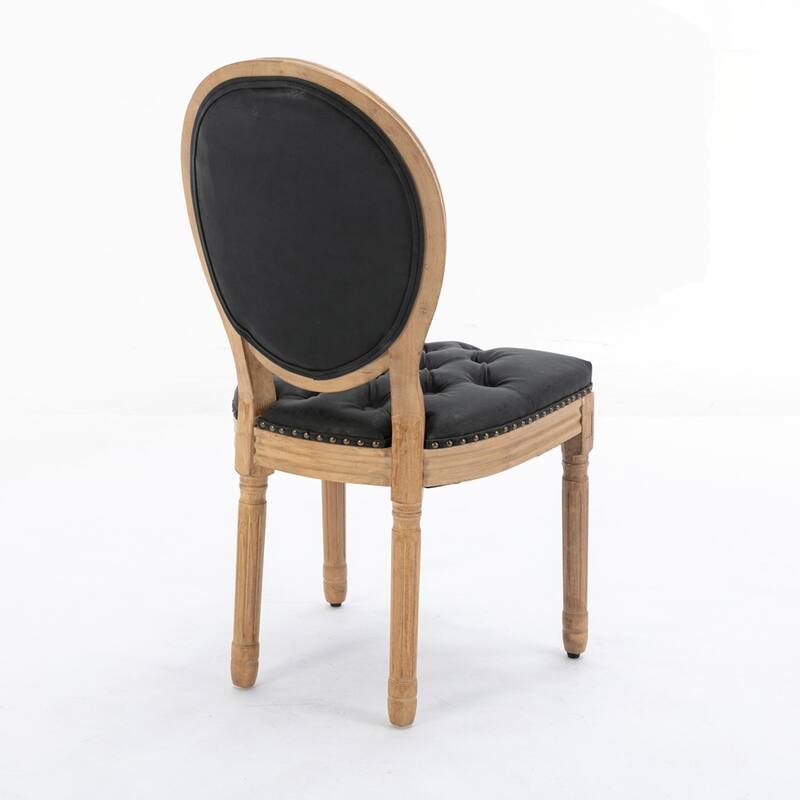 French Style Solid Wood Frame Antique Painting Linen Fabric Back Dining Chair
