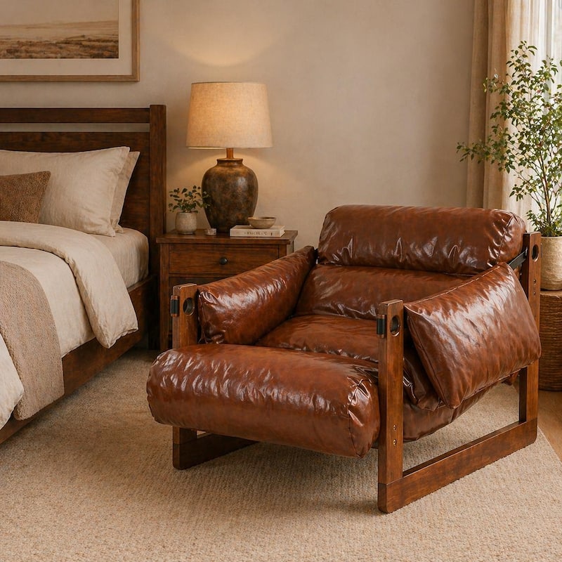 Retro Modern Faux Leather Lounge Chair with Sculptural Design