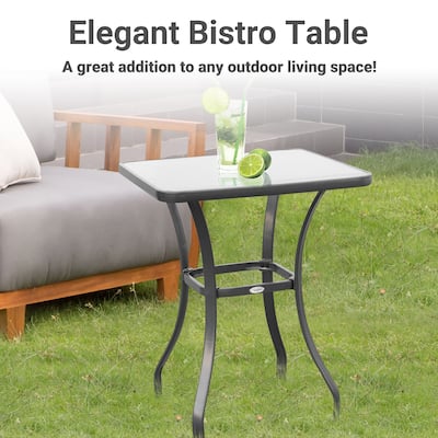 27" Square Bistro Table,Patio Dining Table with Tempered Glass Top