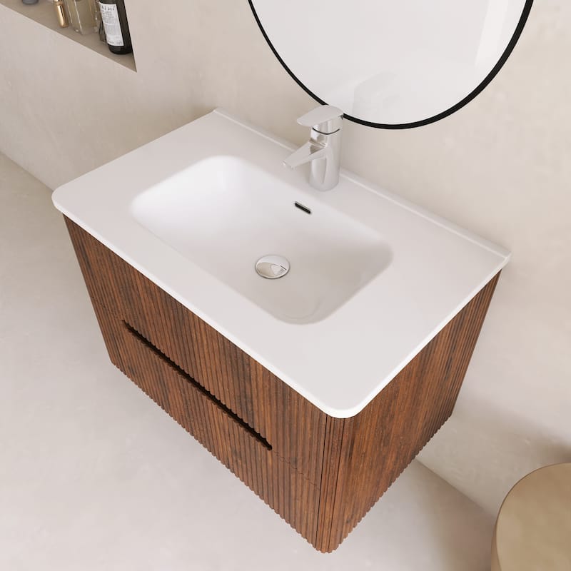 Emma 30 inch Wall-Mounted Bathroom Vanity Set with Integrated Ceramic Sink - 30"x18"x20"