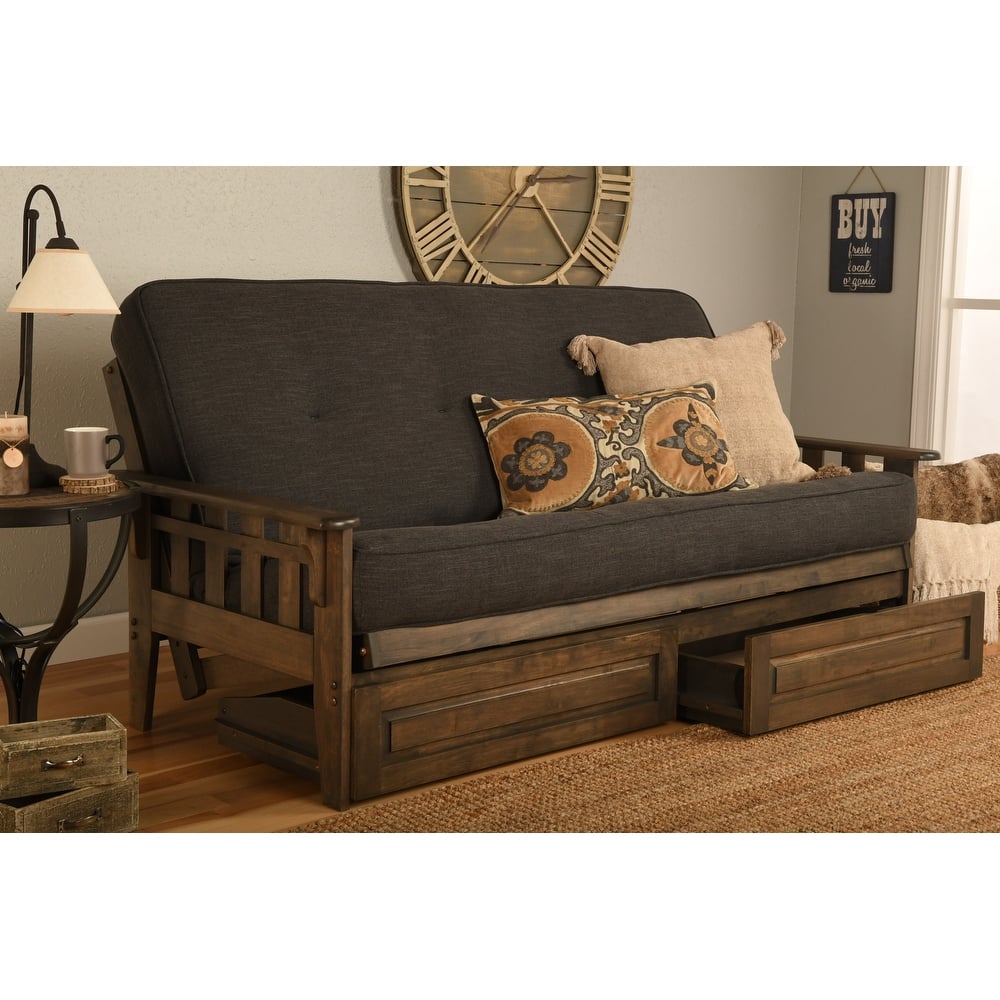 Somette Tucson Rustic Walnut Full-size Futon Set with Storage Drawers