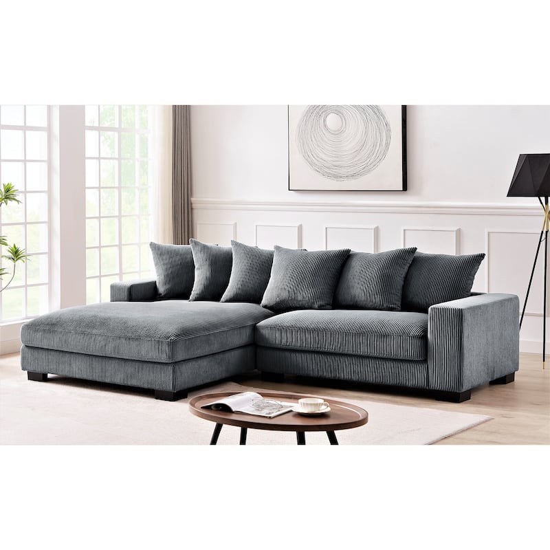 Us Pride Furniture Payan 102.4" Wide Corduroy L-Shape Sectional Sofa - Grey - Left Facing
