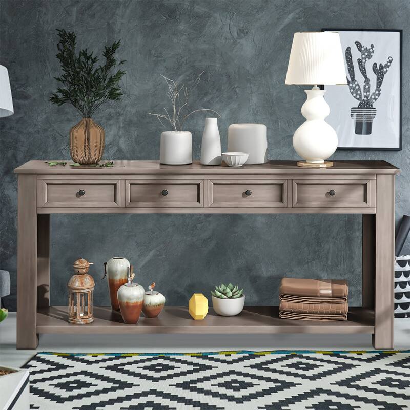 Farmhouse Wooden 4-drawer Console Table Entryway Table