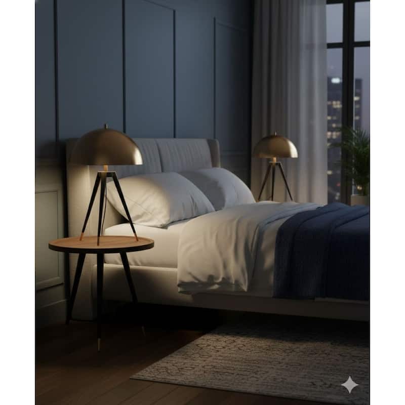 1 Light Black Tripod Leg Table Lamp With Gold Metal Hardware and Shade