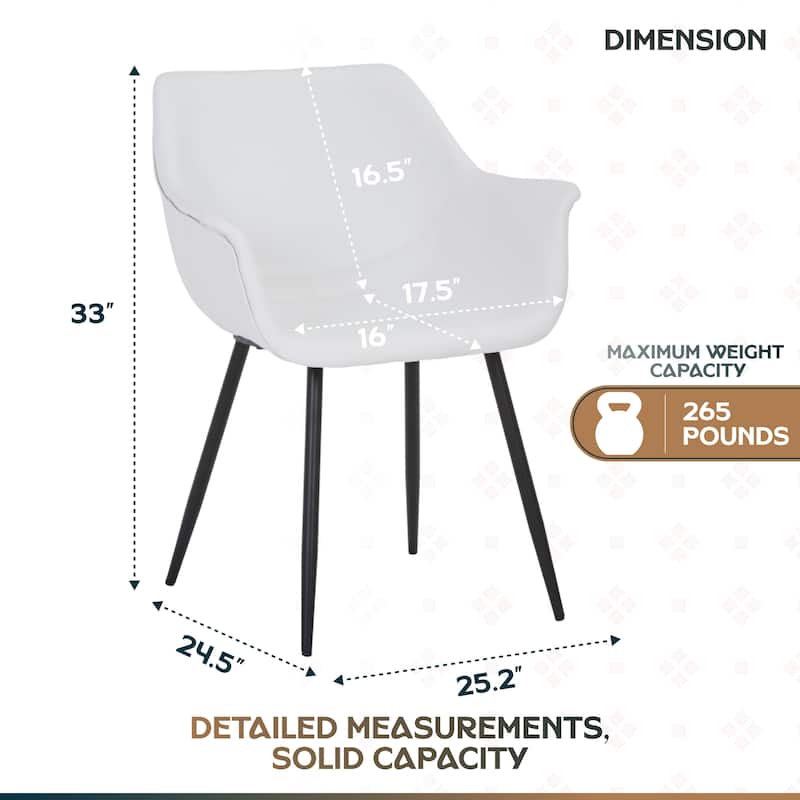 Markley Mid-Century Modern Vegan Leather Dining Chair - Waterproof Kitchen Side Chair with Matte Black Metal Legs