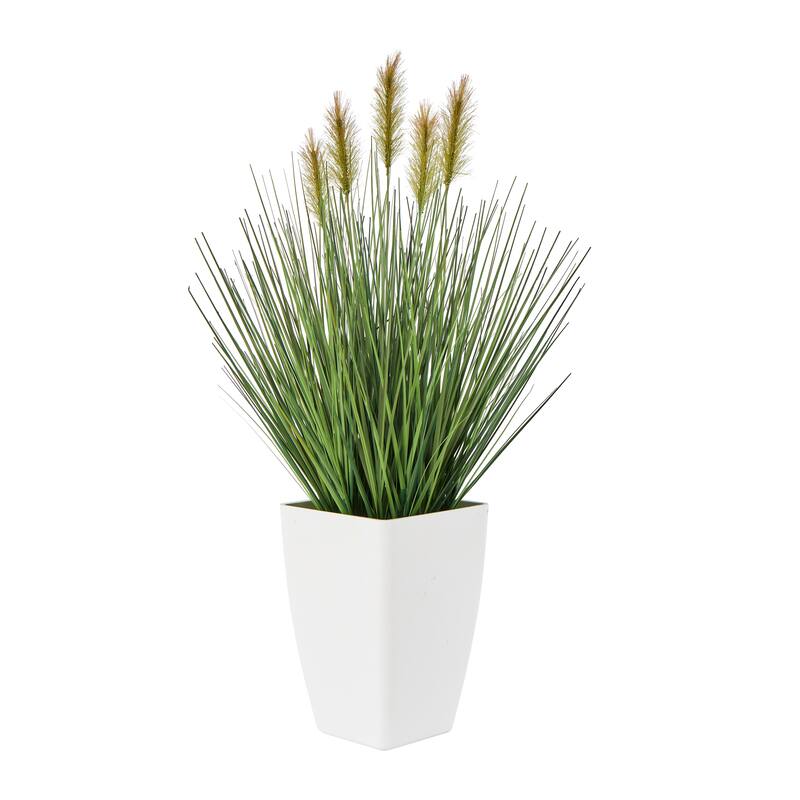 Green Faux Foliage Onion Grass Artificial Plant with Black or White Plastic Pot Options