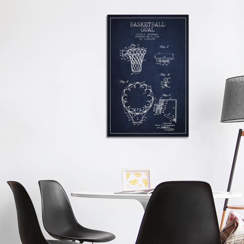 iCanvas "Basketball Goal Navy Blue Patent Blueprint" by Aged Pixel Canvas Print - 40x26x1.5