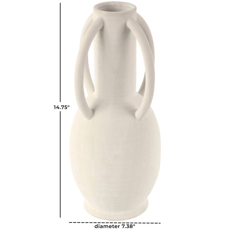 Gray or Cream Ceramic Textured Whitewashed Vase with 4 Handles