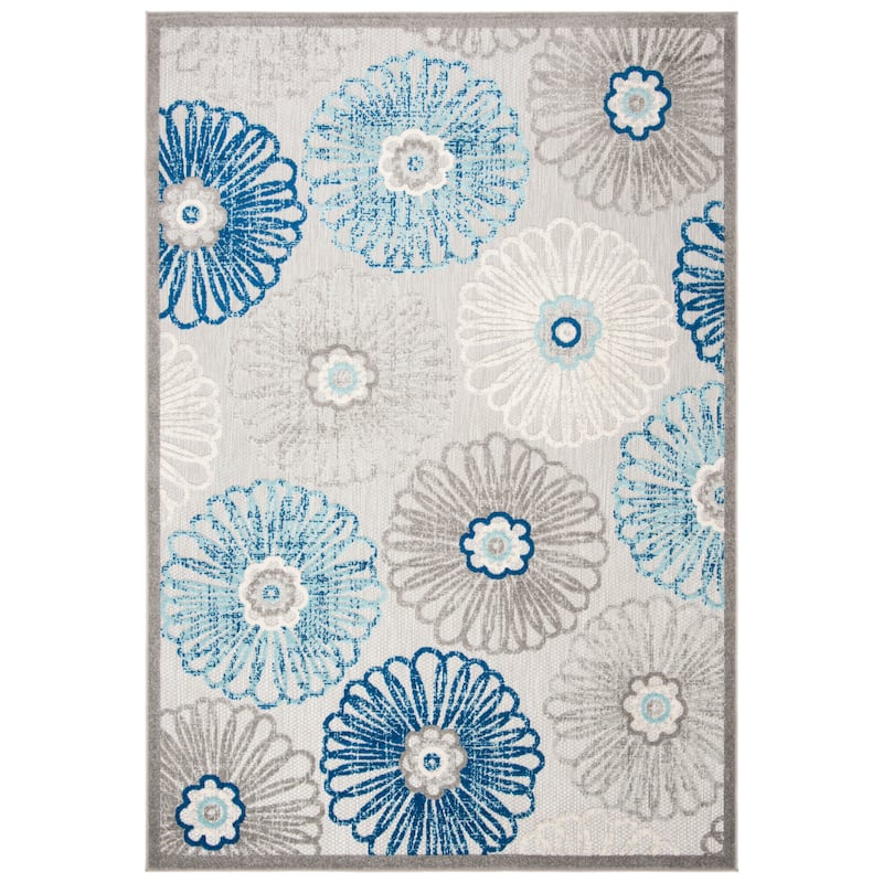 SAFAVIEH Cabana Rajni Indoor/ Outdoor Waterproof Patio Floral Rug - 5'3" Square - Grey/Blue