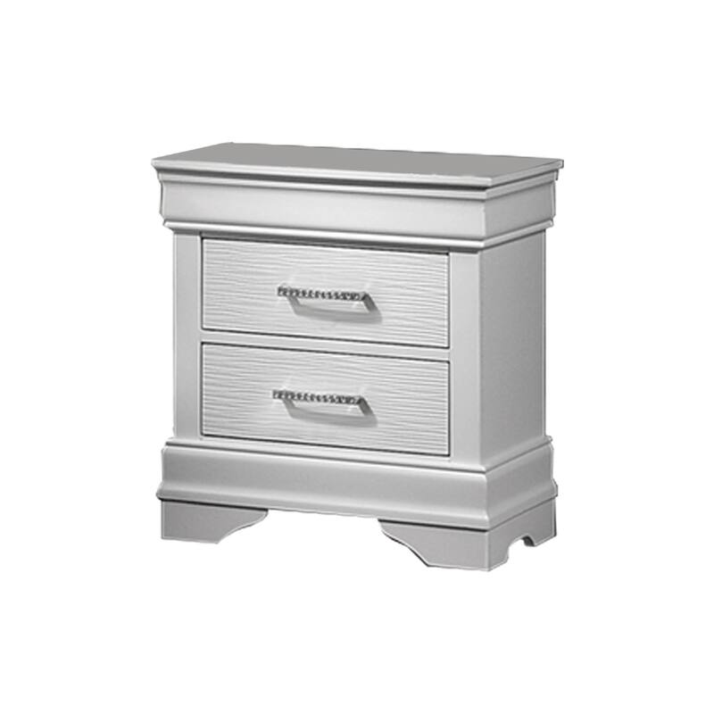 Contemporary Style Bed Set Nailhead Trim Diamond Accent Handles LED Lights White Finish Bedroom Furniture