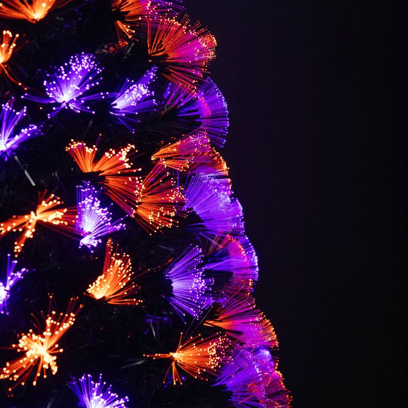 8-Function Fiber Optic Artificial Pine Potted Halloween Tree - 5' - Black - Orange and Purple LED - 3-to-6-feet