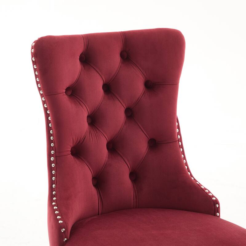 Velvet Dining Chairs Set of 2, Button Tufted Upholstered Dining Chair, Kitchen Chairs with Nailhead Trim & Stainless Steel Legs