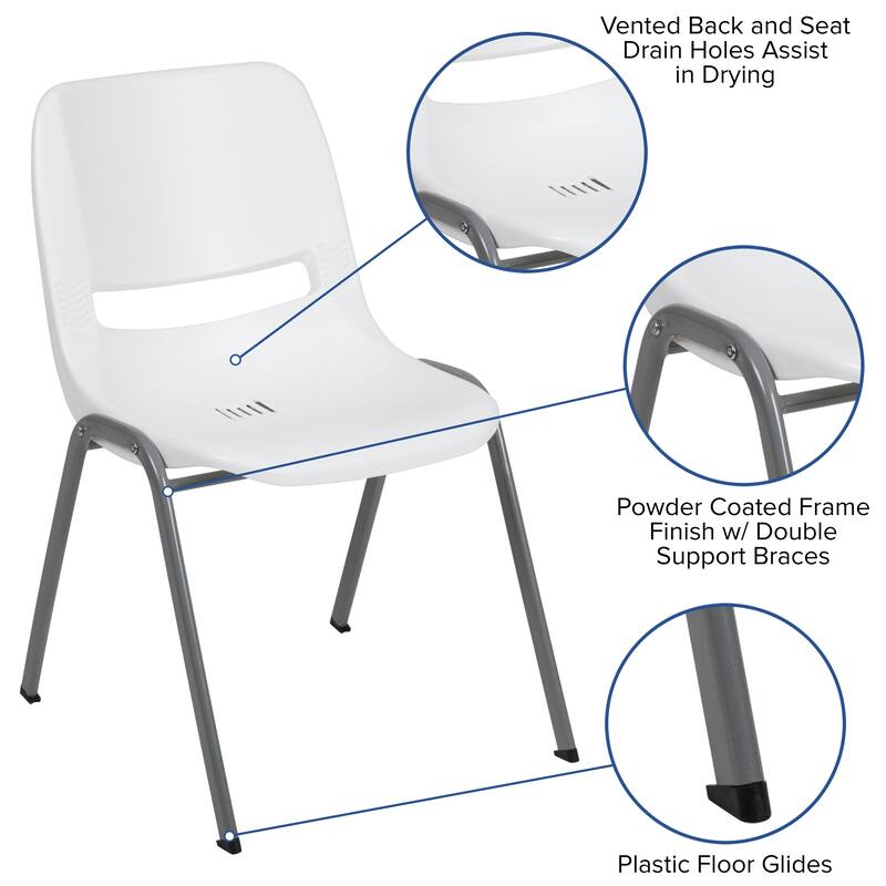 880 lb. Capacity Ergonomic Shell Stack Chair with Metal Frame