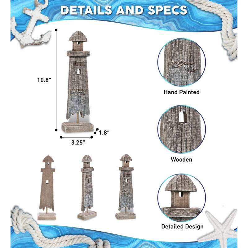 CoTa Global Driftwood Wooden Lighthouse Decor with Text Ocean Decor - 10.8 inches