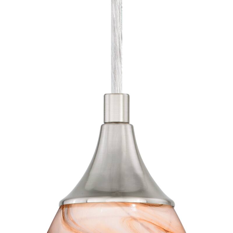 Milano Satin Nickel Mini Pendant Ceiling Light Amber Swirl Glass - 4.75-in W x 9.75-in H x 4.75-in D