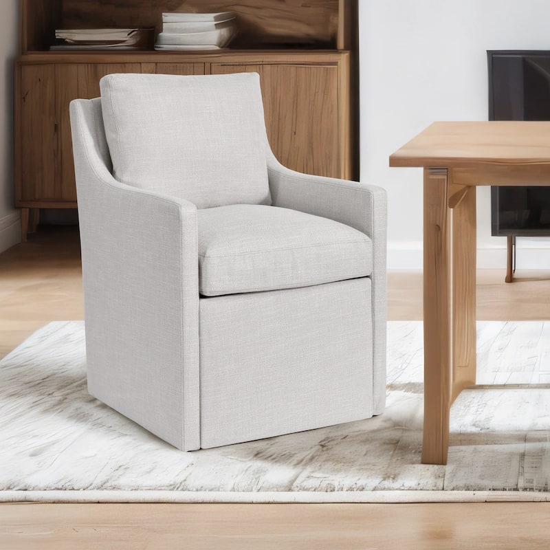 Modern 19.7" Wide Upholstered Rolling Linen Dining Chair - Single - Armrest-Cream